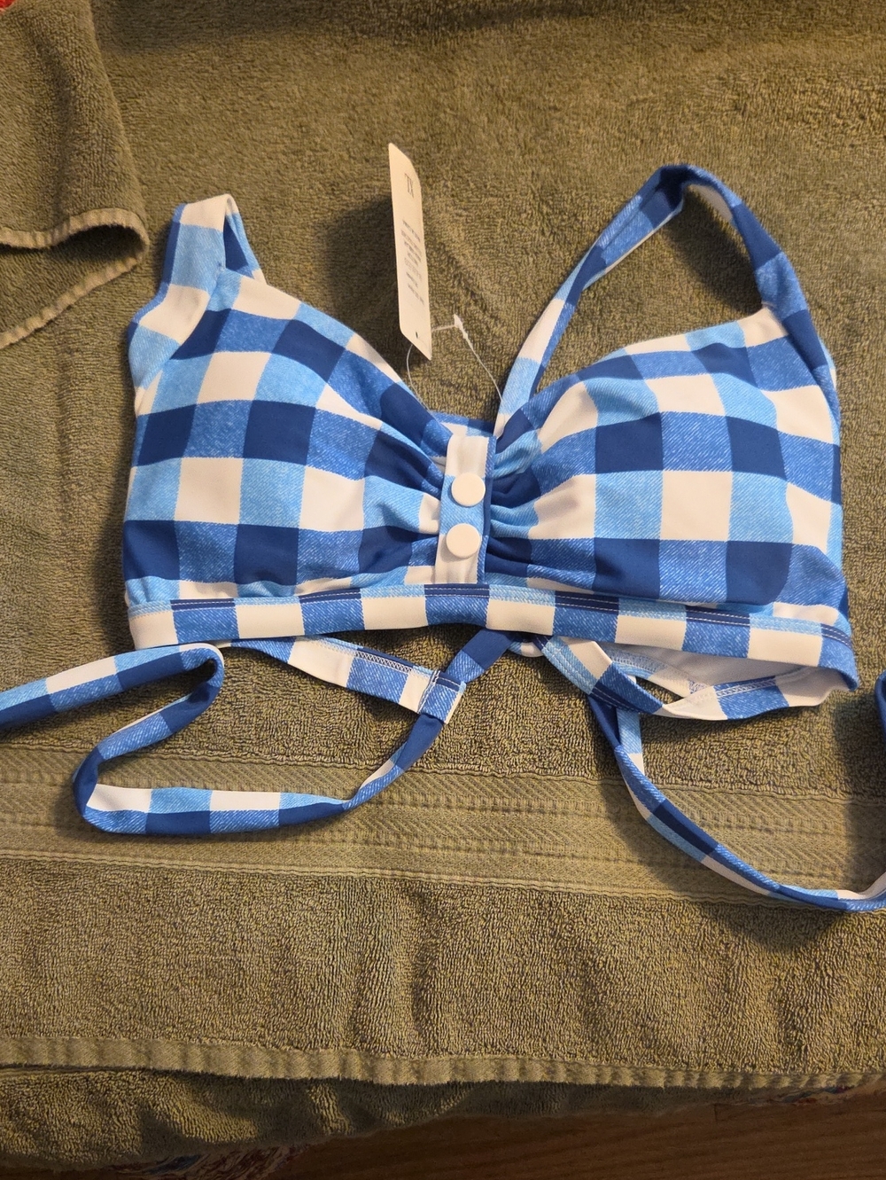 Blue Gingham Women's Bikini Top - Classic Check Swimwear